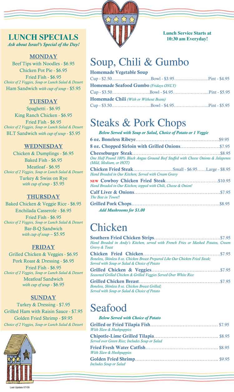 Andy's Kitchen Menu