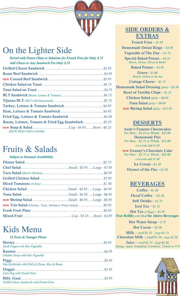 Andy's Kitchen Menu