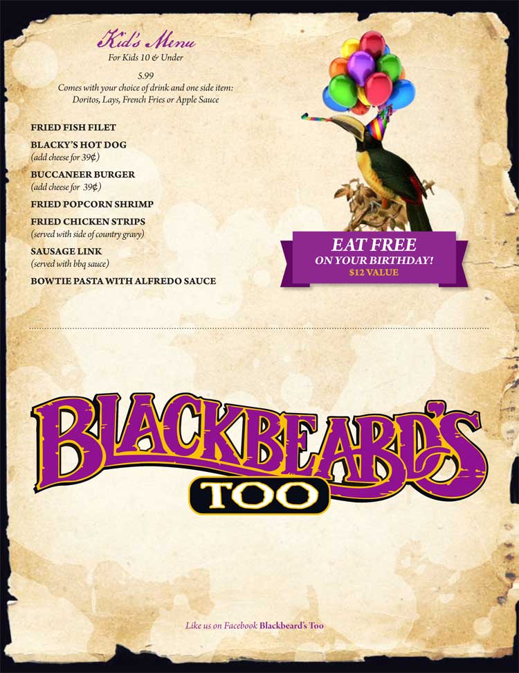 Blackbeard's Kids Menu