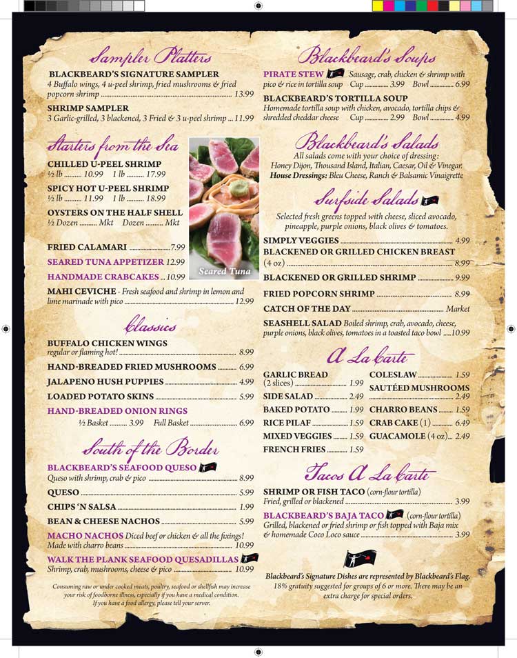 Blackbeard's Menu