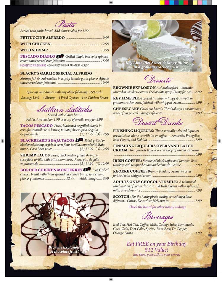 Blackbeard's Menu