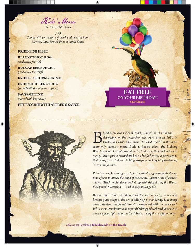 Blackbeard's Menu